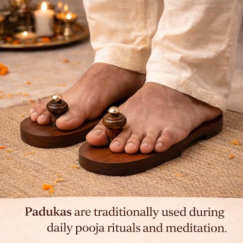 Image of Traditional Wooden Paduka (Khadau) | Handcrafted Wooden Sandals for Pooja, Temple, Meditation & Daily Worship | Wooden Footwear for Men & Women