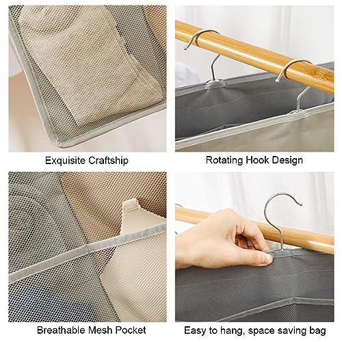 Image of Hanging Wardrobe Organizer with 30 Pockets (Grey) - Dual Side Non-Woven Closet Organizer with Hanger | Wall & Wardrobe Storage for Socks, Bra, Accessories (Pack of 1)