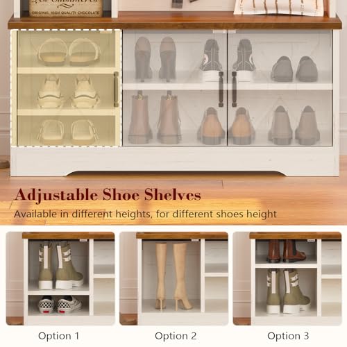CSZZD-Hall-Tree-with-Bench-Entryway-Coat-Rack-with-Shoe-Storage-Farmhouse-Entryway-Bench-with-Led-Lights-7-Coat-Hooks-6-Storage-Cubbies-Adjustable-Shelf-Spacious-Shoe-Storage-Bench