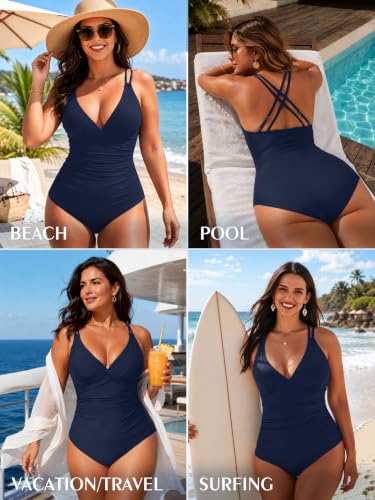 Image of KI LAPHEE One Piece Swimsuits for Women Tummy Control Bathing Suits Sexy Criss Cross Back Swimwear