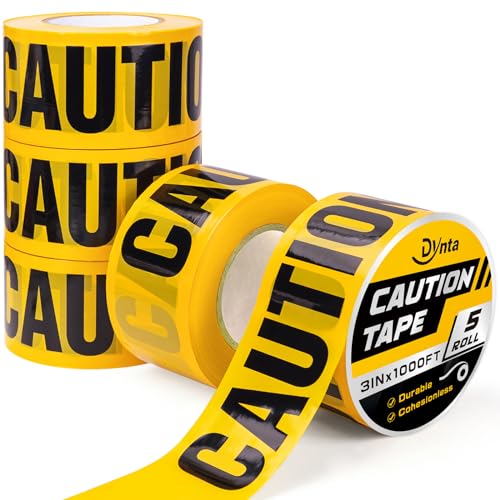 Dynta 5 Rolls Yellow Caution Tape (3 Inch x 1000 Feet, Total 5000 Feet), Non-Adhesive, Ideal for Construction, Outdoor Events, Halloween Parties and Large Areas
