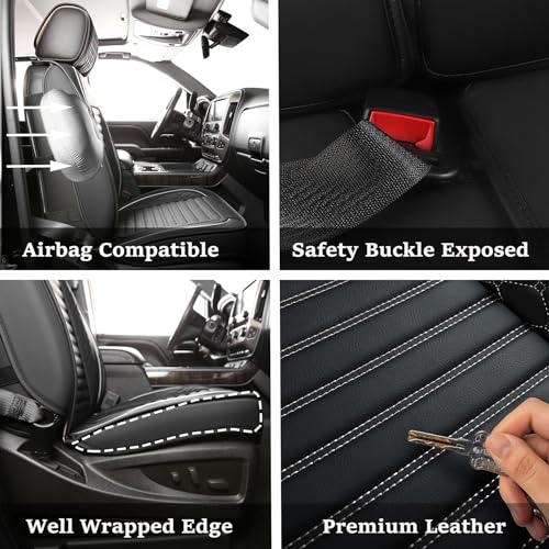 Image of JOJOBAY Chevy Silverado Seat Covers,GMC Sierra Seat Covers,Custom Fit 2007-2026 1500 2500HD 3500HD Crew Extended Regular Cab,LT LZT RST Trail Boss(Front Pair,Black White)