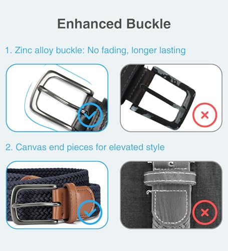 CHAOREN Blue Belt for Men - Mens Casual Woven Stretch Golf Belts 1 3/8" - For Golf Pants Casual Shorts Jeans3