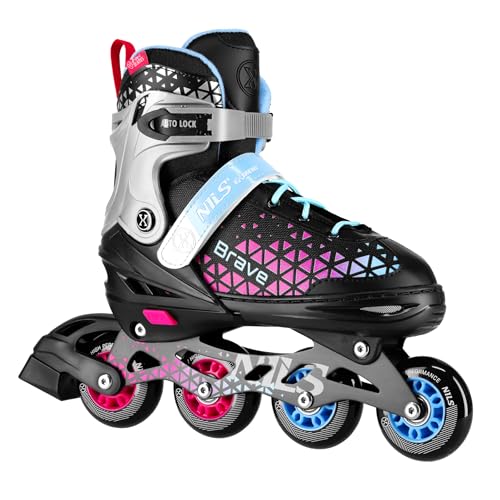 Brave 4-in-1 Inline Skates, Verstellbare Schlittschuhe für Erwachsene und Teenager, Schwarz-Pink-Blau
