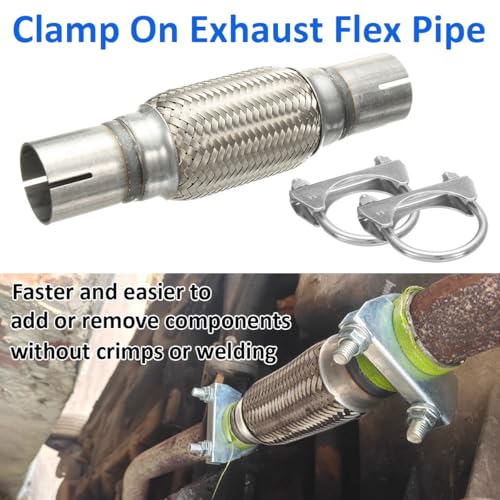 MOCNT Flexibles Auspuff Rohr mit 2 Schellen 55mm X 150mm/250mm Auspuff Flexrohr Auto Flexibles Auspuffrohr Edelstahl Flexibles Reparaturrohr Abgasrohr Wellrohr Hosenrohr