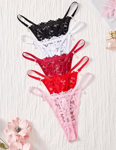 Image of Murimia Thongs for Women G String Sexy Lace No Show Underwear Low Rise T-Back Breathable Panties, C-White, Medium