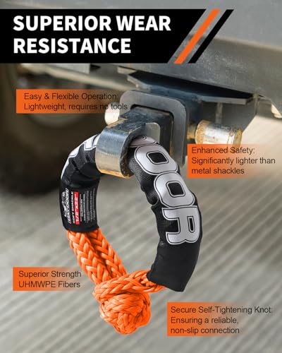 Image of DAYDOOR 56,000 LBS Soft Shackles, 1 /2 inch x 22 inch (2-Pack) Rope Shackles for Recovery, Winch Accessory for Jeep Wrangler, Bronco, 4Runner, Tacoma, ATV /UTV /Jeeps /SUVs, 4x4 Off-Road(Orange)