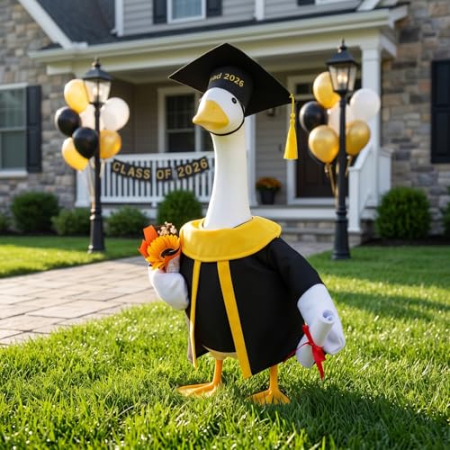 Graduation Goose Outfit for 23 Porch Goose Lawn Goose Statue Clothes Include Graduation Cap Gown Stoles Mini Fake Sunflower Bouquet and Certificate Sign for Party Outdoor Garden Patio Yard Lawn Decor