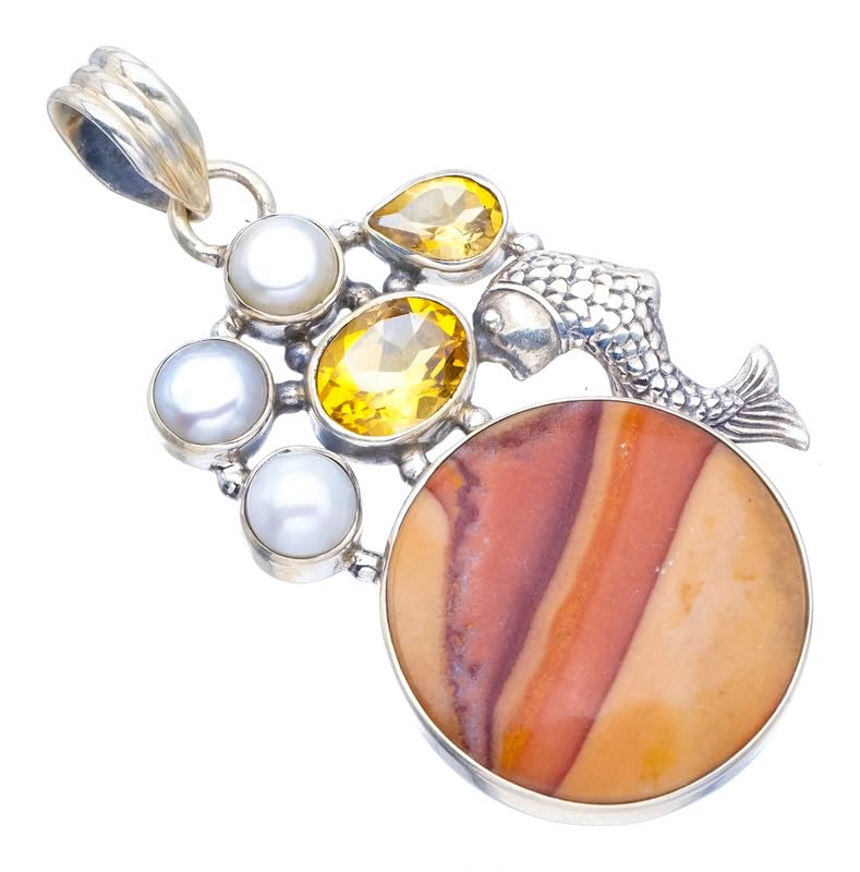 Pendentif en mookaïte naturelle et argent 925 fait main F6487
