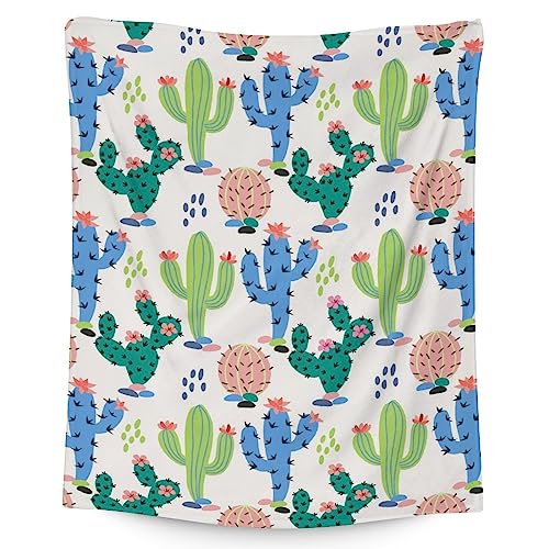 Cactus Throw Blanket - Soft, Fuzzy & Warm - 30x40 Inches Small Blankets for Lap, Crib - White Aesthetic Throws Gift for Baby