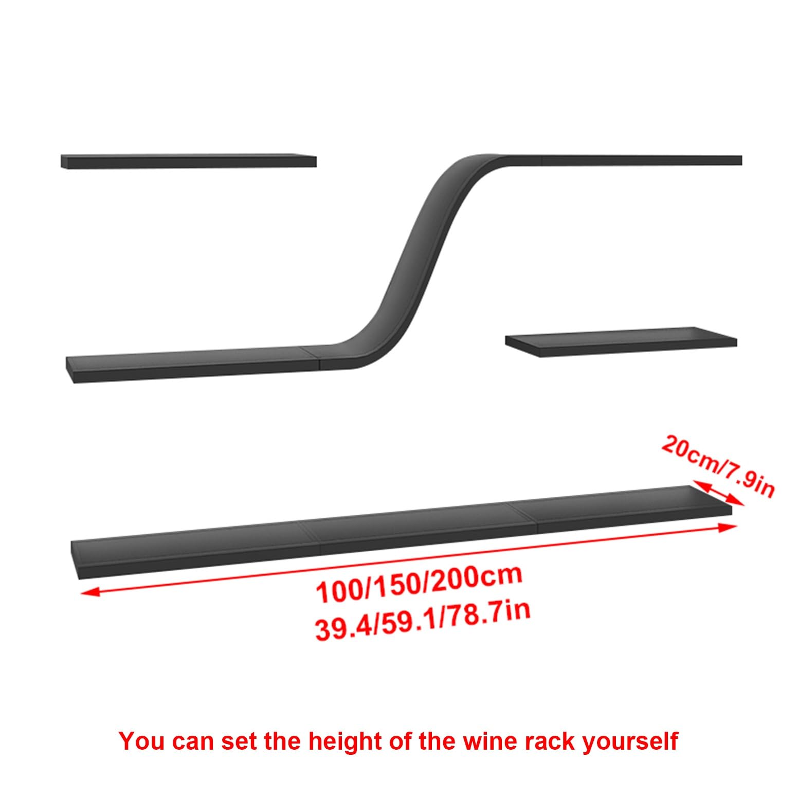 Espositore per vino da parete in metallo moderno, Vetrinetta Pensile, Espositore Creativo Per Vino Da Parete, Ripiani Portaoggetti Espositore, per Cucina Bar Caffetteria(100*20cm/39.4*7.9in)