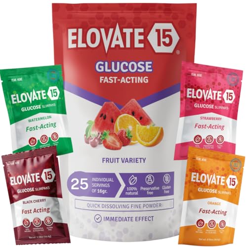 Fast Acting Glucose Powder Packets, Fruit Variety – Instant Dissolve, No Water Needed | 15g Pure Dextrose | Waterproof SlimPaks | Made in USA | Gluten-Free (Pack of 25)