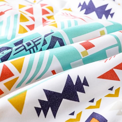 Image of Ac Comforter Single Bed Boho with Satin Finish 240 GSM - Reversible AC Comforter -White & Blue, Aztec /Bohemian Comforter Quilt Duvet Dohar Blanket for Summer150 X 225cm