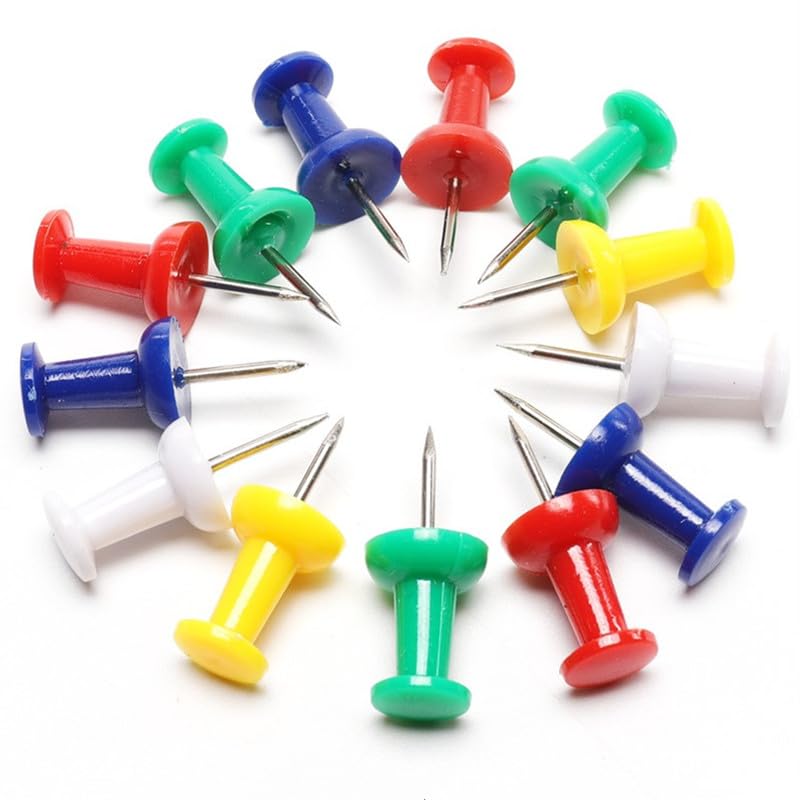 Kunfaya 100pcs Plastic Quality Cork Board Safety Colored Push Pins Thumb Tacks, Thumb Pins for Office School & Stationary Accessories Supplies