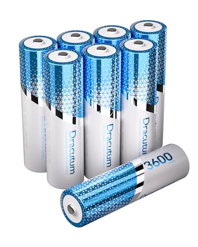 Dracutum 3600mWh Rechargeable AA Batteries 8-Pack 1.5V Rechargeable Lithium AA Batteries 2000+ Cycles Long-Lasting Double A Battery