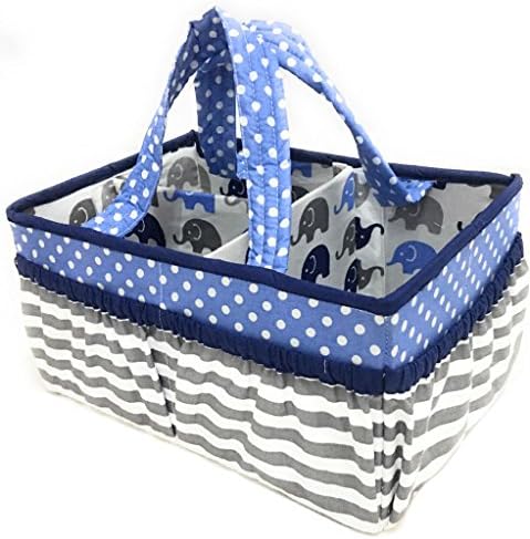Bacati Elephants Nursery Fabric Storage Caddy with Handles, Blue/Navy/Grey