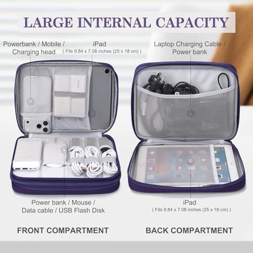 Image of FYY Electronic Organizer, Extra Large Travel Cable Organizer Bag Pouch Portable Waterproof Double Layers All-in-One Storage Bag for iPad, Cable, Power Bank, Laptop Charger for Office /Home, Purple