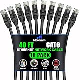 Maximm Cat 6 Ethernet-Kabel, 12,2 m (10 Stück), Hochgeschwindigkeits-LAN-Kabel, Internetkabel, Patchkabel und Netzwerkkabel, UTP, 10 Gbit/s, 550 MHz Ethernet-Kabel, Schwarz