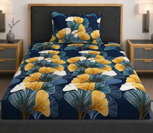 Image of Vaini Premium Heavy Cotton Elastic Fitted Bedsheets with 1 King Size Pillow Covers || Single Bed with All Around Elastic 350 TC || 36 x 78 x 6 Inch Single Size Fitted || :- Green Mushroom