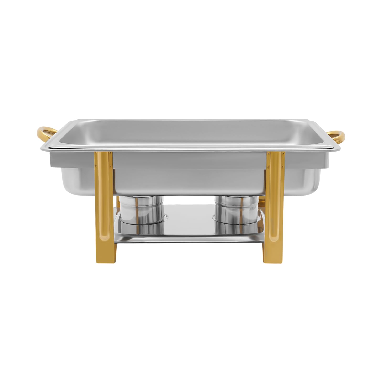 Piatti da servizio di ristorazione rettangolari in acciaio inox, 9 l, con contenitore per alimenti, con cornice pieghevole per feste, cene, catering, matrimoni, quadrati, dorati