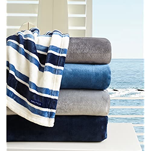 Nautica Home | Plush Collection | Blanket - Ultra-Soft & Cozy Fleece, Lightweight & Luxuriously Warm Bedding, Queen, Navy #TOP5