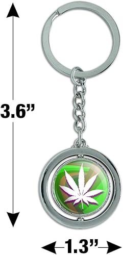 Miniatura 4 de Maceta de hoja de marihuana Weed Psychedelic Spinning Ronda metal chapado en cromo llavero clave Anillo Cadena