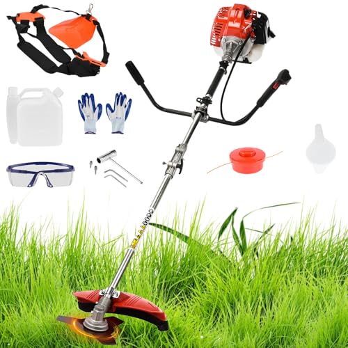 52cc 2-Stroke Backpack Gas-Powered Weed Wacker – 3-in-1 18' String Trimmer/Edger with 10' Brush Cutter, Includes Rubber Handle, Shoulder Strap, Safety Goggles & Gloves