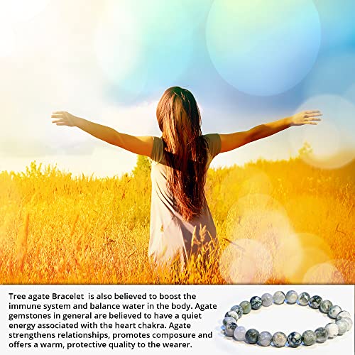 Image of ANAYA AGATE Healing Crystal Bracelet for Women and Men - 8mm Round Beaded Bracelet for Men and Women - Unisex Stretchy Gemstone Bracelet for Healing and Protection