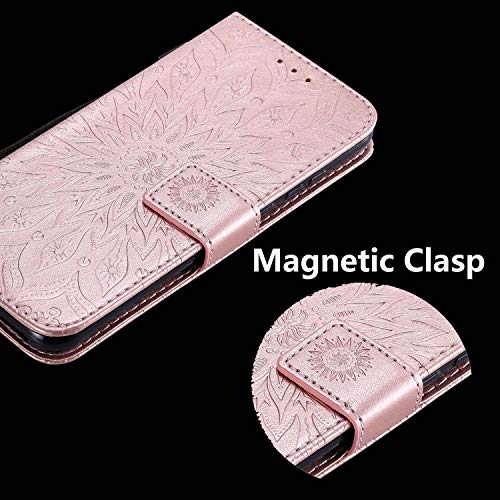 Draamvol for Huawei P Smart 2021Case,Flip Wallet Embossed Sunflower Card Holder PU Leather Bumper Phone Cover for Huawei P Smart 2021/Y7A Magnet Built-in Kickstand,Rose Gold - Image 4