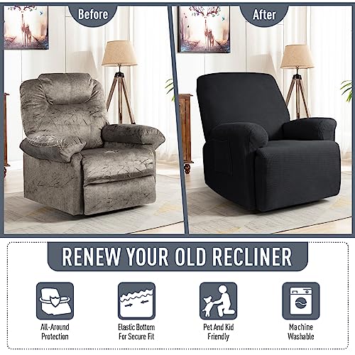 Taococo Recliner Cover 4-Pieces, Recliner Stretch Sofa Slipcover, Recliner Cover 1 Seater, Couch Protector Soft, Furniture Protector Covers With Elastic,Chair Covers Jacquard Pattern (Black) #TOP2