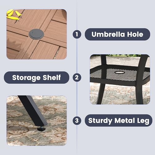 Image of VICLLAX 47.2 inch Round Outdoor Table, Patio Dining Table for 6 with Umbrella Hole for Garden Lawn Deck Backyard, Walnut