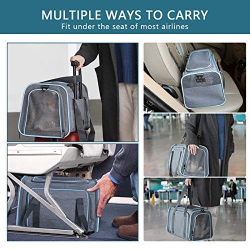 Petsfit Expandable Cat Carrier Dog Carriers,Airline Approved Soft-Sided Portable Pet Travel Washable Carrier For Kittens,Puppies,Removable Soft Plush Mat And Pockets,Locking Safety Zippers #TOP4