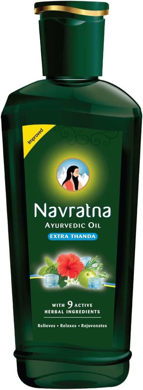 Navratna Extra Thanda Cool Oil | Unique combination of 9 Ayurvedic Herbs | Relieves Headache, Body ache, Tiredness, Sleeplessness & Tension| Improves Scalp Health | Relaxing & Rejuvenating cooling effect | 300ml