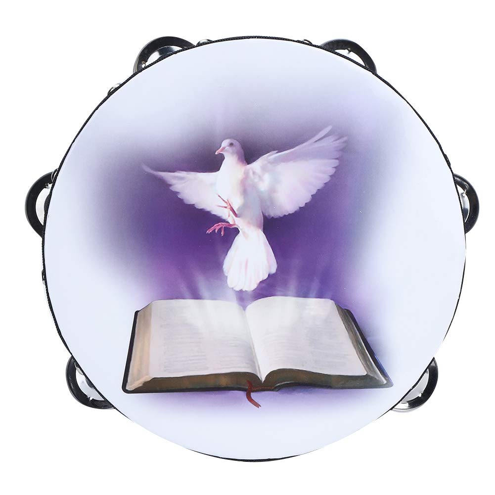 Handheld Tambourine, Party Hand Drum Creative Double Row Metal Jingles Percussion Musical Wooden Drum for Party, Game, Ktv (20CM)