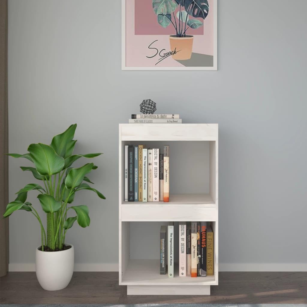 Regał na książki, biały, 40 x 35 x 71 cm, lite drewno sosnowe, przechowywanie DVD + regał na płyty CD, ścianka działowa do biura, salonu, regał na książki