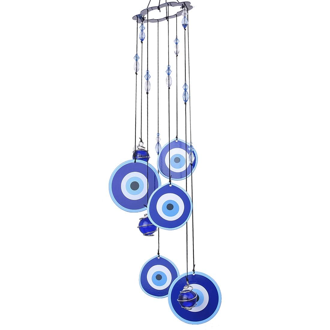 YU FENG Blue Evil Eye Wind Chimes for Outside 19" Hanging Ornament Metal Windchimes Outdoors Garden Decoration