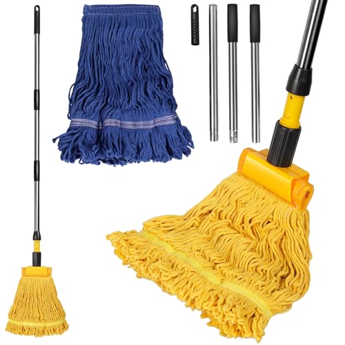 MASTERTOP Industrial Mop Looped-End String Mops with 53 Long Stainless Steel Handle Floor Mop with 2 Reusable Cotton Pads Heavy Duty Commercial Mops for Mall Factories Warehouses Office Stairs
