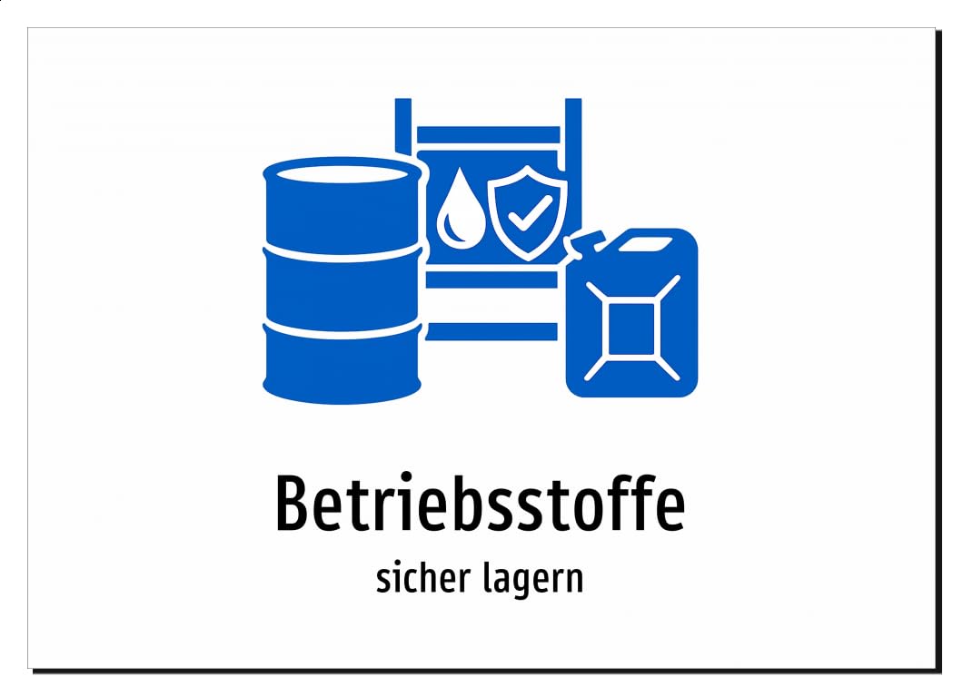 32990-DE-S-06 | Betriebsstoffe - sicher lagern | Aluminiumschild A5, 210 x 148mm | mit Symbolgrafik und Text