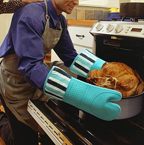RED LMLDETA Heat Resistant 550 Degree Oven mitt, Silicone Oven Hot Mitts - 1 Pair, Extra Long Professional Baking Oven Gloves - Food Safe,Pot Holders Cooking,Grilling,Kitchen (Blue Mittens) - Cosy Home Interiors RED LMLDETA Heat Resistant 550 Degree Oven mitt, Silicone Oven Hot Mitts - 1 Pair, Extra Long Professional Baking Oven Gloves - Food Safe,Pot Holders Cooking,Grilling,Kitchen (Blue Mittens) - Image 6