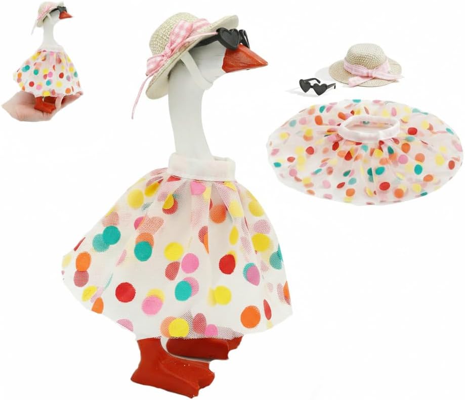 Desk Goose Outfits 7 Inch Clothes Summer Dress with Pink Bow and Hat