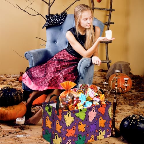 Image of Happy Halloween Ghost Storage Basket Gift Laundry Bins Collapsible Storage Baskets Box Laundry Nursery Hamper for Home and Office Decoration with Handles