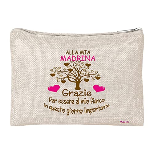 Regali Pazza idea Pochette alla Mia Madrina - in Poliestere - Chiusura con Zip - 20x15 - Cresima Battesimo - Regalo Madrina -Collezione Moda