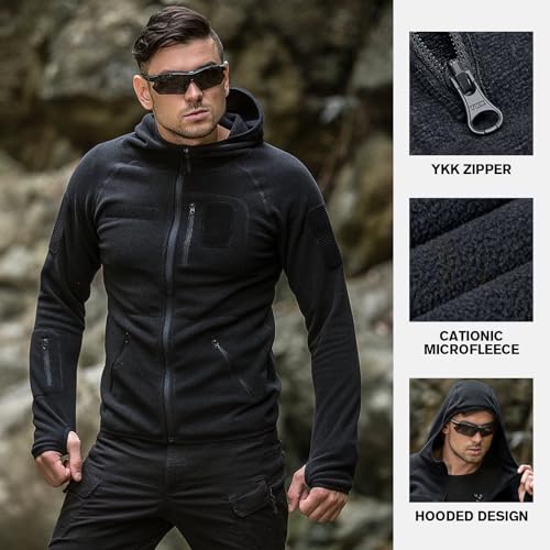 FREE SOLDIER Men's Tactical Long Sleeve Fleece Coat Weatherproof Full Zip Up Lightweight Fleece Jacket Sweatshirt3