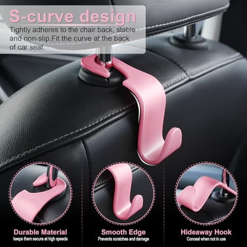Image of LivTee Car Seat Headrest Hook, Auto Seat Hook Hangers Storage Organizer Interior Accessories for Purse Coats Umbrellas Grocery Bags Handbag, 4-Pack - Pink