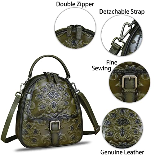 Image of Genuine Leather Backpack for Women Crossbody Shoulder Bag Vintage Rucksack Fashion Knapsack Purse Daypack Bag (Green)