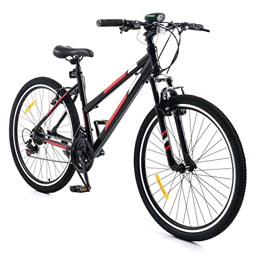 Viribus Mountainbike 26 Zoll MTB Fahrrad 21 Gang-Schaltung Rennrad Hardtail 26" Cityräder mit Aluminiumlegierungsrahmen Dual-V-Bremsen Fahrrad für Jungen, Mädchen, Männer und Frauen Schwarz&Rot – Bild 5