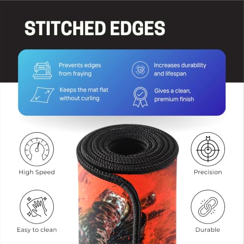 Image of Action Warrior Theme Gaming Mouse Pad, Large Desk Mat 58.5 x 28 cm, Extended Washable Mousepad, Desk Pad, 2mm Thick Non-Slip Rubber Base, Stitched Edges, Smooth Surface (Multicolour)