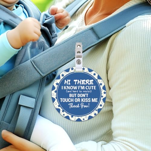 Image of 2 Pack Blue Star Do Not Touch Signs Durable Stop No Touching Car Seat Sign Stroller Tag with Hanging Strap and Clip Durable Car Safety Signs Tags for Car Accessories 5 Inches