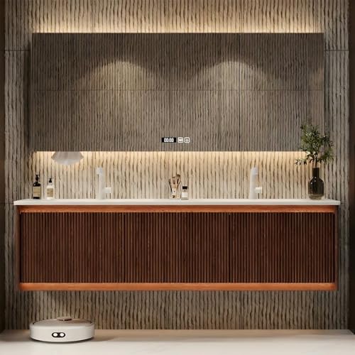 High QLO 84IN Bathroom Vanity - Floor Mount Double Vanity(Hanging