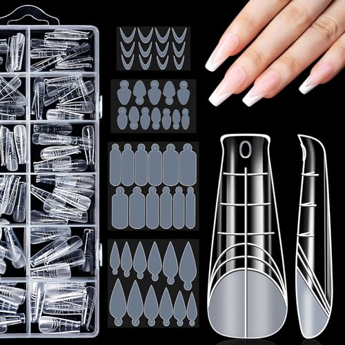 Becellen 120 Piezas Moldes Uñas Set, Transparente Manicura Extensión con 48 Película Kit Moldes Uñas Duales Acrilicas Stiletto Nail Mold Polygel Moldes Uñas para Manicura Arte Uñas